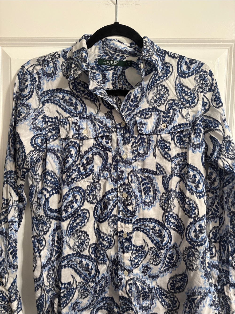 Ralph Lauren White and Blue Paisley Button-Up Shirt